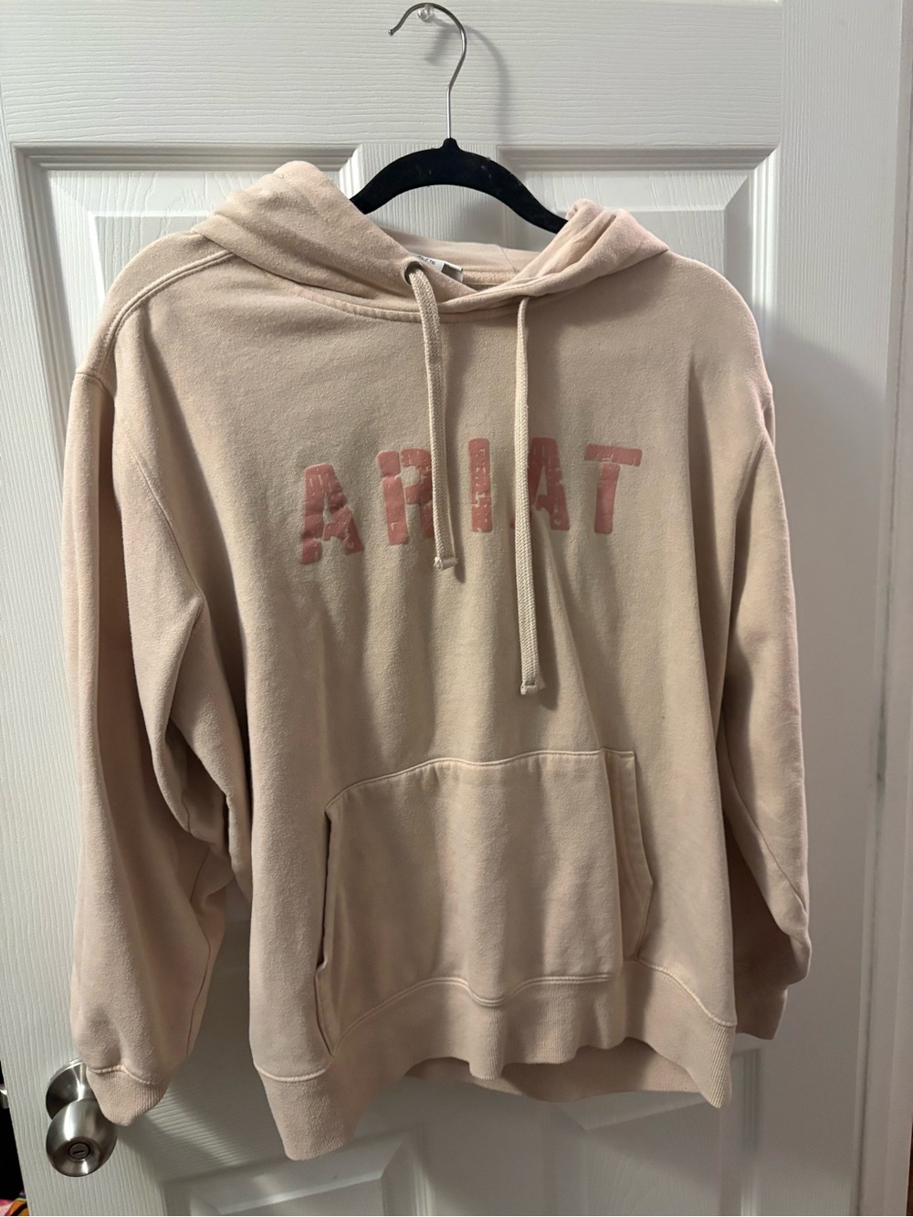 Ariat Women's Light Beige Hoodie with Pink Logo